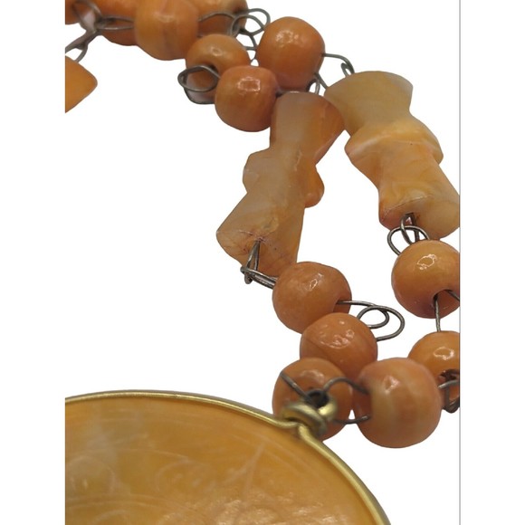 Vintage Orange Aventurine Carved Stone Aztec Pendant Necklace Tribal Sun Dial - Picture 3 of 8